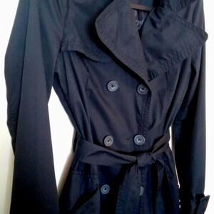 Reitmans Women's Navy Doublebreasted 3/4 Length Tie Pockets Trench Coat Medium